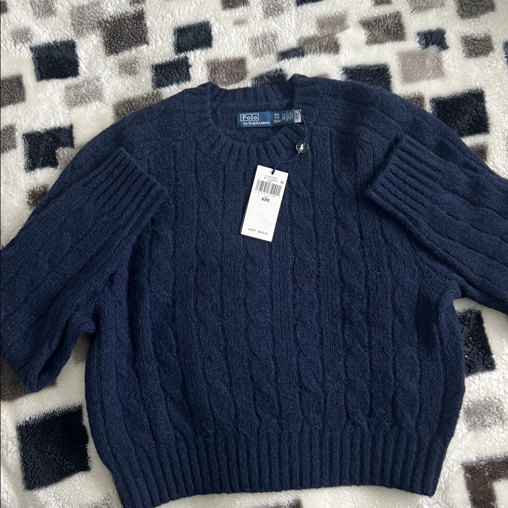 Ralph Lauren Cable-Knit 42% wool lane Crewneck Sweater navy blue